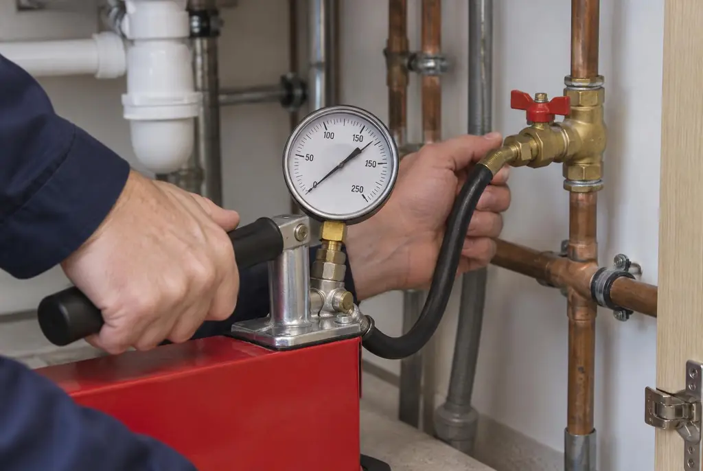 Lekdetectie Uitgeest – druktest op een waterleiding met een manometer
