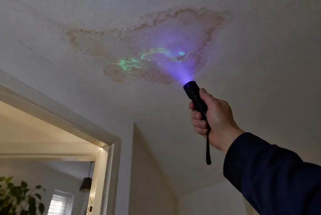 Lekdetectie Uitgeest – kleurstof controleren op het plafond met uv-licht