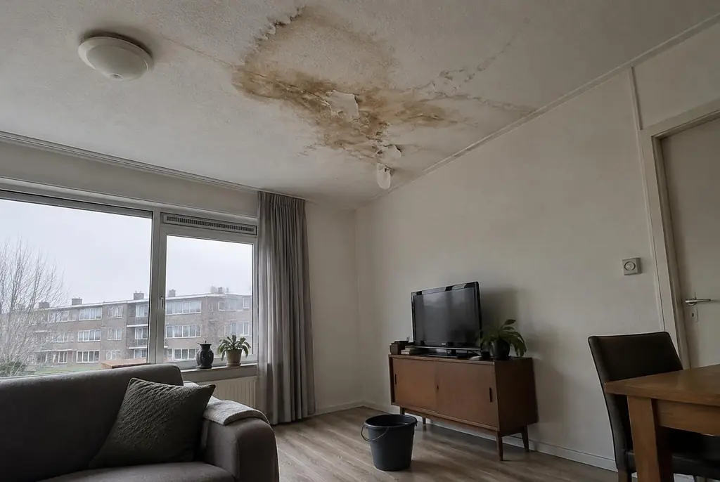 Lekdetectie Uitgeest – vochtplek op het plafond onder een badkamer